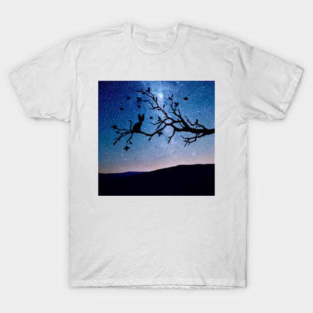 Black Cat Galaxy On The Tree - Love Cats T-Shirt by William Edward Husband